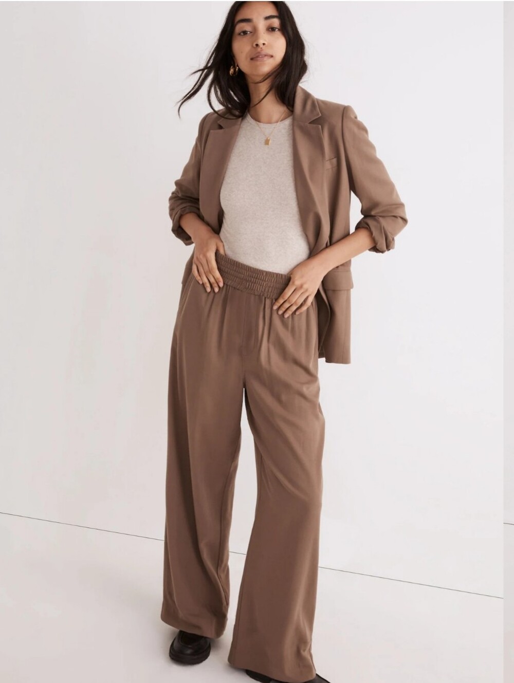 Madewell Sz M Brown Drapeweave Carly Wide Leg Pull On Pockets Office Work Pant